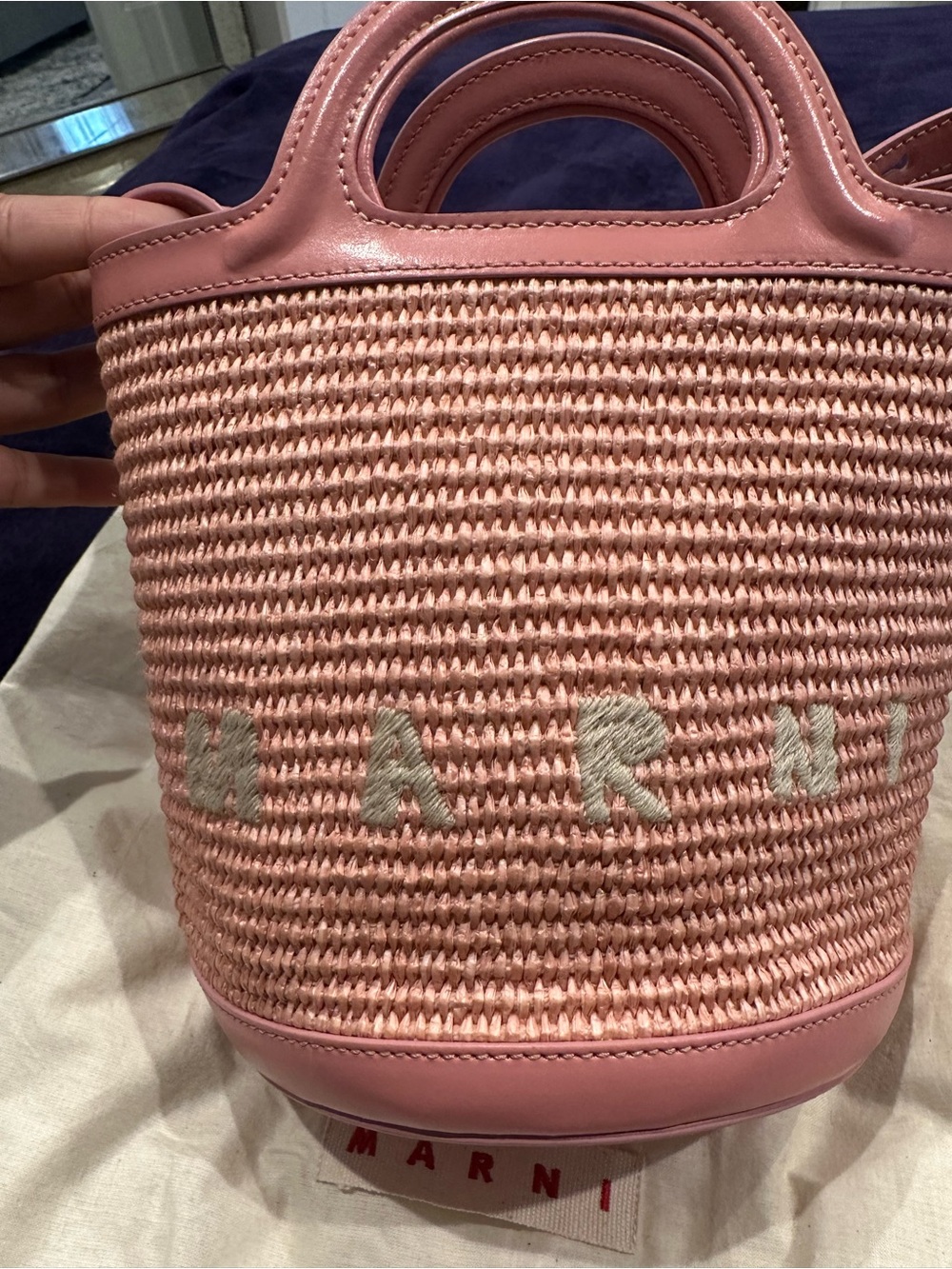 Marni Pink Woven Bucket Tote with Leather Trim - Picture 9 of 15
